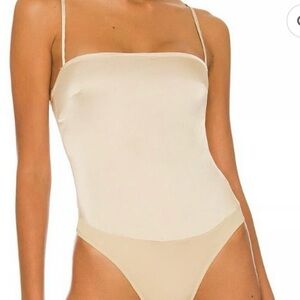 WeWoreWhat Size Medium Crème Brûlée Satin Chiffon Strappy Bodysuit